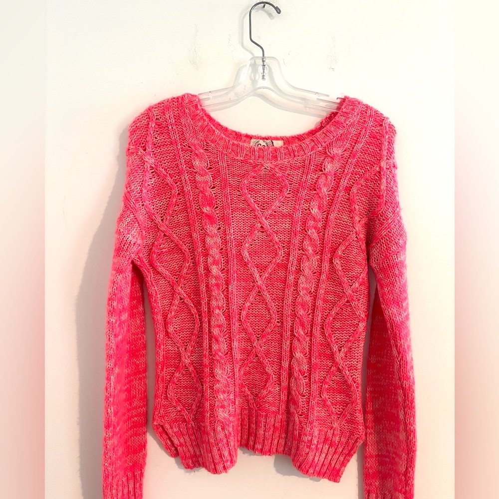 SO Women's Size S Vibrant Hot Pink Pullover Cable‎ Knit Sweater